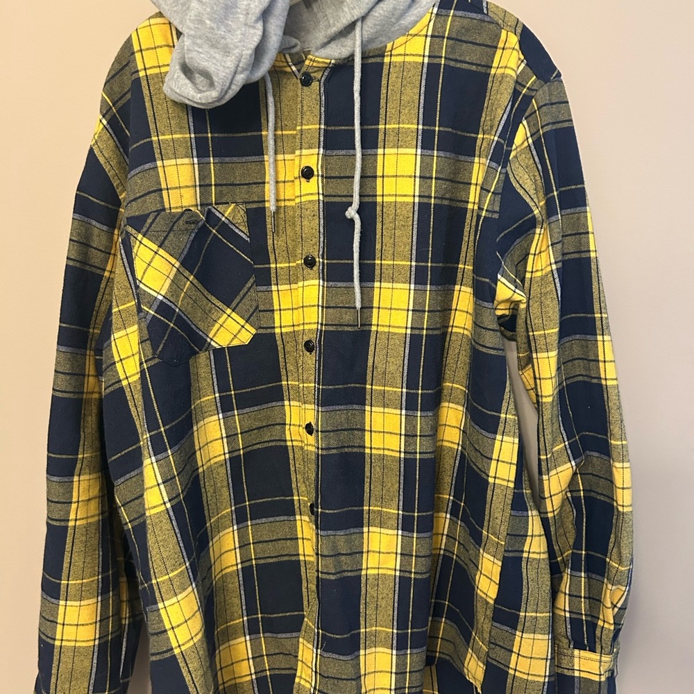Yellow and Blue Plaid Hoodie Shirt